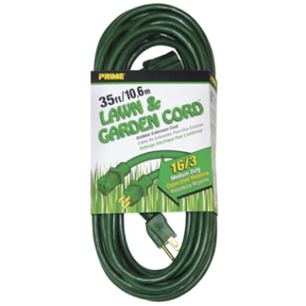 Prime Wire & Cable SJTW Extension Cord, 16 AWG, Outdoor, 16/3, 1 Outlets, Green, 35 ft EC880627 - main